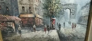Vintage Burnett oil painting Parisian street screen - Picture 1 of 13