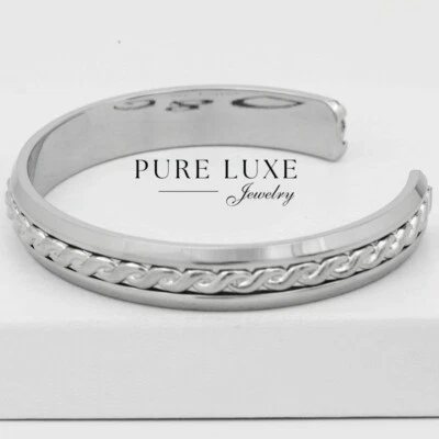 Men's Stainless Steel Silver 7" Braided Soild flat Cuff Bracelet + Box - Image 1 of 3