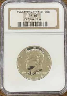 1964 Silver Proof Accented Hair Kennedy Half Dollar NGC PF68 - Image 1 of 2