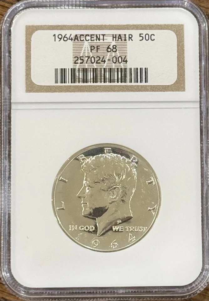 1964 Silver Proof Accented Hair Kennedy Half Dollar NGC PF68 - Image 1 of 2
