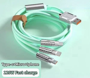 Fast Charging USB To Type-C Micro Fast Charger Cable 120W 5A 3-in-1 For apl/adrd - Picture 1 of 18