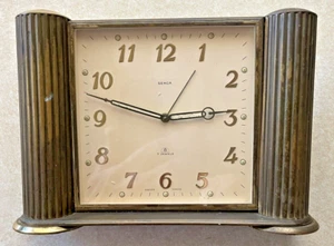 Orologio da scrivania Semca ottone 7 gioielli 8 giorni art deco non funzionante RARO - Foto 1 di 8