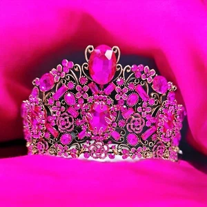 Vintage Handmade Crown, Fuchsia Crystal Crown, Victorian Tiara, Copper Crown - Picture 1 of 9