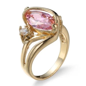 8*15mm Pink AAA CZ Band Women's 14kt Yellow Gold Filled Wedding Ring Size 6-10 - Picture 1 of 8