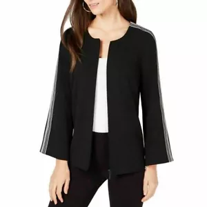 ALFANI NEW Women's Black Striped-sleeve Front-zip Jacket Top S, L, XXL - Picture 1 of 2