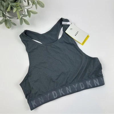 DKNY Litewear Seamless Ribbed High-Neck Bralette DK4023 Dark Grey Size Medium - Image 1 of 3