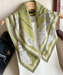 70%Cashmere 30% Silk polka dot Print Bandana Shawl Double Face Scarf Wrap 26'' - Picture 1 of 5