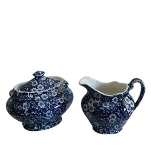 Vintage Royal Crownford Staffordshire Calico blau Chintz Zuckerdose & Milchkännchen Set - Bild 1 von 20