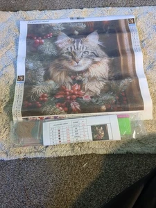 Weihnachten Maine Coon Diamond Painting Set komplett rund 40x40cm  - Bild 1 von 16