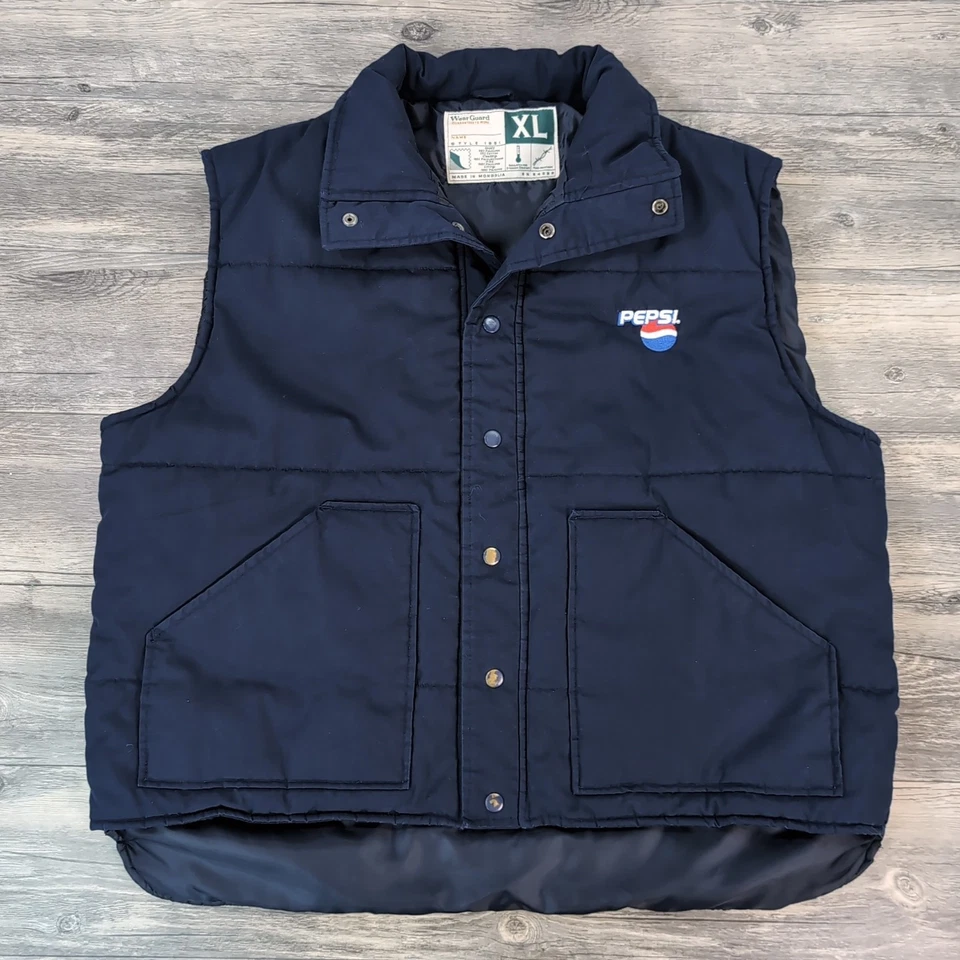 Vtg 80s Pepsi Uniform Wearguard Blue Vest Front Pockets Men's XL Cola Warm EUC - Image 1 of 4