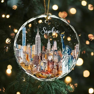 Personalisierter New York Weihnachtsschmuck, New York Geschenk, US Liebhaber Glas Deko - Bild 1 von 5