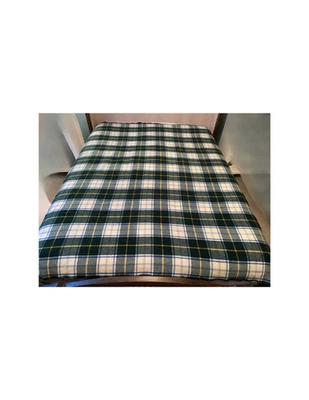 Vintage L.L. Bean Wool Blanket Green Blue Yellow Plaid 67x80 Made in USA - Image 1 of 4