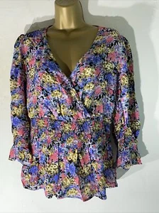 Womens M&S X Ghost Uk 10 Coloured Pattern 3/4 Sleeve V Neck Casual Shirt Blouse - Picture 1 of 6