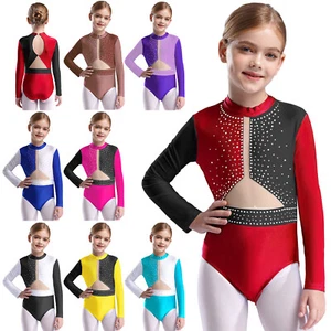 Kids Girls Bodysuit Unitard Dancewear Sparkly Jumpsuit Performance Gymnastics - Picture 1 of 104