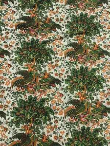 SCHUMACHER CHERRY TREE DOCUMENTED SMITHSONIAN FABRIC GREEN & ORANGE 7 1/2 YDS - Picture 1 of 9