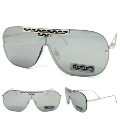 Hombres Mujeres Moderno Contemporáneo Retro Estilo Escudo VIDRIOS DE SOL Marco Plateado y Lente Foto 1 de 4