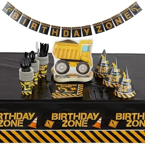 Birthday Party Dinnerware, Banner, Hats (Serves 24, 146 Pieces) -Construction - Picture 1 of 8