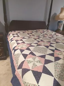 Martha Washington Star RED WHITE BLUE COTTON QUEEN King BED QUILT ROMANCE 1993 - Picture 1 of 22