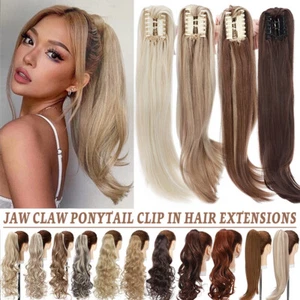 Long Thick Claw on Ponytail Jaw Pony Tail Clip In Hair Extension Real As Human - Picture 1 of 80