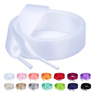 Flat Colorful Satin Ribbon Shoelaces 3/4" Wide Shoe Laces for Women Girls Whi... - Picture 1 of 7
