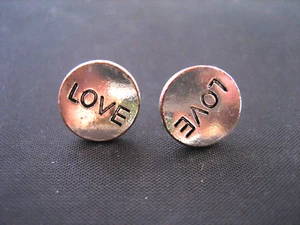 LOVE pair vintage hand crafted metal earrings - Picture 1 of 4