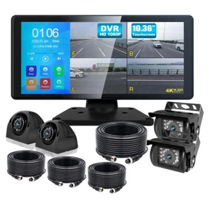 10.36" Touch Screen Quad Monitor DVR Bluetooth+360° View Front Side Rear Cameras - Picture 1 of 12