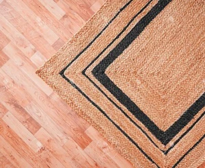 Alfombra de felpudo/corredor de yute trenzado a mano, borde beige y negro, alfombra de área grande - Imagen 1 de 6