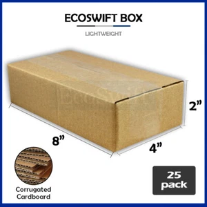 25 8x4x2 EcoSwift Cardboard Packing Moving Shipping Boxes Corrugated Box Cartons - Picture 1 of 6