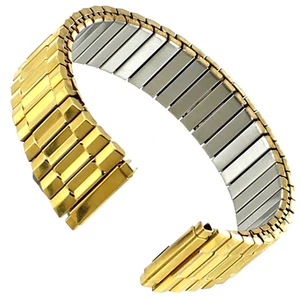 15-19mm Hirsch Bijou Stainless Steel Textured Shiny Gold Tone Watch Band 2391 - Picture 1 of 4