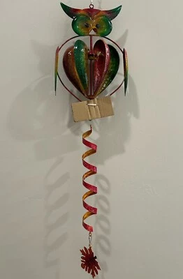 Colorful Rainbow Metal Wind Spinner Hanging Owl 31x8” Garden Home Decor - Image 1 of 4