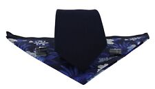 Navy Twill Silk Tie, Navy Floral Double Sided Pocket Square Cufflink Gift Set