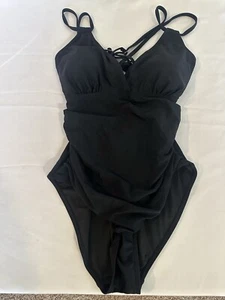 Charmo UPF 50+ Women NEW One-Piece Swimsuit Ruched Tummy Sz L Criss Cross Straps - Picture 1 of 11