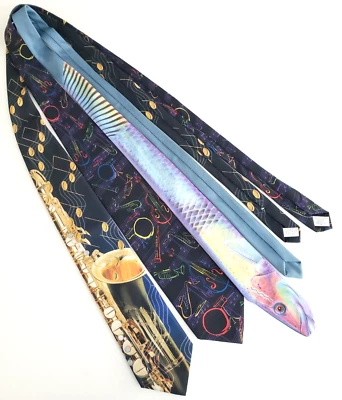 3 Vintage Ralph Marlin Tie Lot Y Wrasse Saxophone & Notes, & Jazz - Image 1 of 4