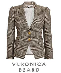 Chaqueta VERONICA BEARD Dickey para mujer talla 12 marrón tostado a cuadros ARNA NUEVA CON ETIQUETAS - Imagen 1 de 12