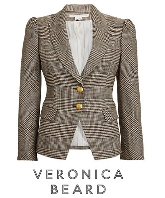 Chaqueta VERONICA BEARD Dickey para mujer talla 12 marrón tostado a cuadros ARNA NUEVA CON ETIQUETAS Foto 1 de 4