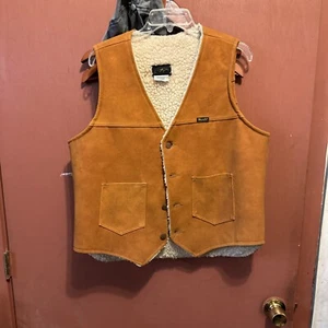 VTG 70s Wrangler Sherpa Lined Vest Wrange Coat Jacket Buttons Men's Sz Large - Picture 1 of 7