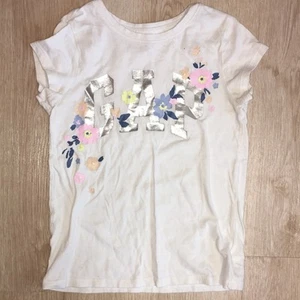 GAP girl’s silver Brand Name White Floral Short Sleeve Tee M 8/9 T-Shirt - Picture 1 of 5