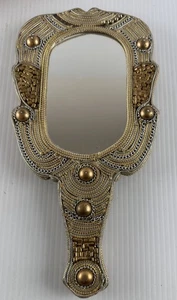 Vintage Perlen Handspiegel Messing Ton Boho Tribal Mosaik Waschtisch Accessoire - Bild 1 von 24