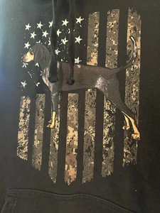 Blue Tick Coonhound American Flag Hoodie Size XLG Black grayscale - Picture 1 of 3