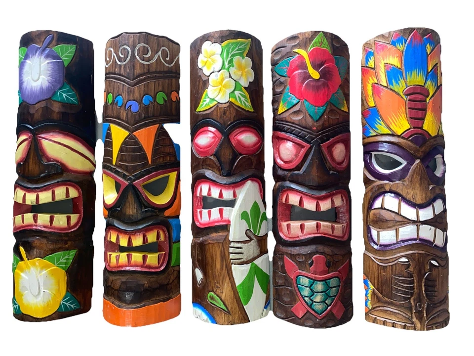 SET OF 5 20" TIKI MASK HAWAIIAN WALL ART ISLAND HOME DECOR BAR TROPICAL - Image 1 of 1