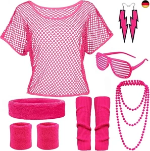 90er 80er Jahre Outfit Damen Netzoberteil Accessoire Off Shoulder Netzshirt - Bild 1 von 7