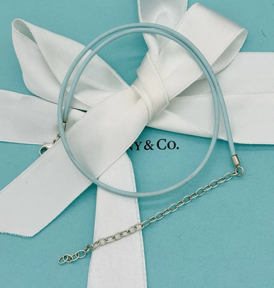 Tiffany & Co. Collar de goma azul cordón SS collar ajustable 16,5” Foto 1 de 4