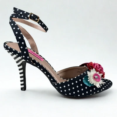Betsey Johnson  Polka Dot Floral Heels Size 7 Strappy Sandals Fun Playful Pinup - Image 1 of 4