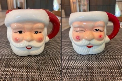 2 x Pottery Barn Santa Claus Hot Chocolate Mugs Ceramic 3" Tall - Image 1 of 4