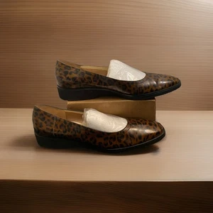 SALVATORE FERRAGAMO charol NOISETTE planos marrón/negro leopardo 9,5 AA DE COLECCIÓN - Imagen 1 de 14