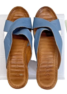 Sandalias para mujer La Pinta de cuero azul con tiras cruzadas talla 37 EE. UU. 6,5 - Imagen 1 de 10