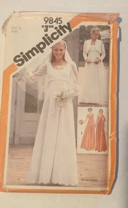 Bridal Wedding Gown 1980 Simplicity Pattern 9845 16 MISS UNCUT Bridesmaid Dress - Picture 1 of 6