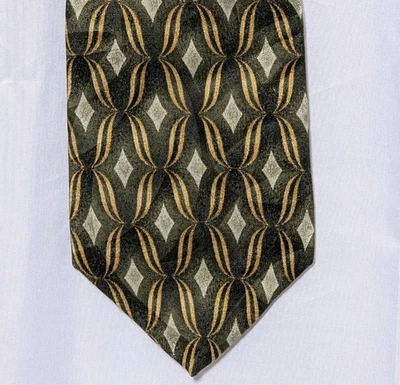 Gravata masculina geométrica cinza oliva seda Alfani Itália 56 x 3,3/8 - Imagem 1 de 4