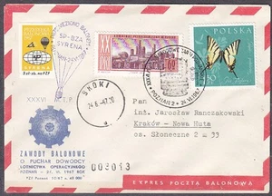 POLAND 1967.VI.24 Ballon SYRENA, Mail Cat.42c Start POZNAN - SKOK landing - Picture 1 of 2