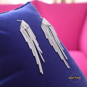 ORECCHINI DONNA PENDENTI IN ARGENTO 925 RODIATO RAGAZZA REGALO MODA LUNGHI - Foto 1 di 5